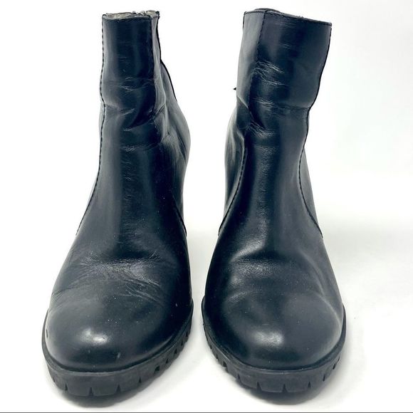 MINIMARKET Black Leather Zipper Wedge Boots Size 38/7-7.5 US. - Picture 3 of 8